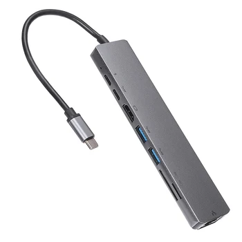 8-in-1 Multiport Tipas-C USB šakotuvas HDMI-USB 3.0 Moterų Aux Uostų Adapteris Greitai Gigabit Ethernet 