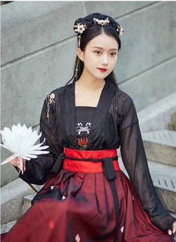 Raudona Hanfu moterų Kinijos hanfu suknelė elegantiškas kasdien studentų juoda hanfu apykaklės Jin Wei kostiumas žiedų widesleeve kinijos sijonas