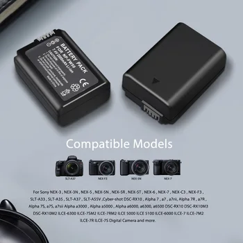 Tešlą Sony NP-FW50 NP FW50 FW50 Baterija LCD Įkroviklio Sony A6000 NEX-7 NEX 5N F3 NEX-3D NEX-3DW NEX-3K NEX-5C Alfa 7R II