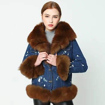 OFTBUY prekės parko 2020 džinsinio parko nekilnojamojo kailių paltai žiemos striukė moterims tikras natūralus lapės kailis kailis storas, šiltas, kailiniai puspalčiai etachable