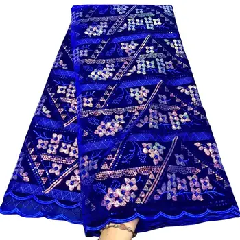(5yards/vnt) Naujausios Afrikos aksomo, nėrinių audinys, royal mėlyna su subtilus blizgančiais siuvinėjimo šalis suknelė FHS082