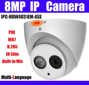 8mp IP vaizdo Kamera IPC-HDW4831EM-ASE POE H. 265 IP67 Dome Bulit-Mic IR 50m IPC-HDW4831EM-ASE Tinklo Kamera su logo