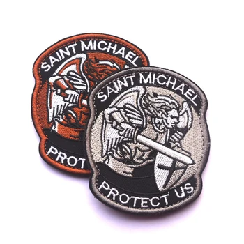 3Pcs Karinės Saint Michael Apsaugoti MUS Išsiuvinėti Taktinis Emblema Armijos Ženklelis Aplikacijos Hook & Loop Appliques Pleistras
