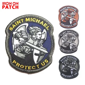 3Pcs Karinės Saint Michael Apsaugoti MUS Išsiuvinėti Taktinis Emblema Armijos Ženklelis Aplikacijos Hook & Loop Appliques Pleistras