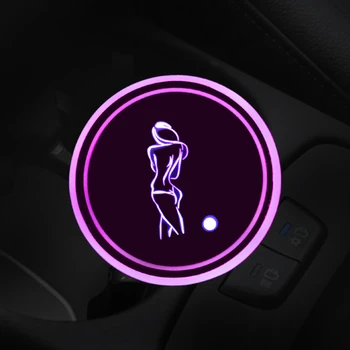 1PC Žėrintis Puodelio Laikiklis Spalvinga Šviesos Kilimėliai Butelis Pakrančių Grožio Mergina Serijos Atmosfera Šviesos diodų (LED) Taurės Pagalvėlės Automobilių Interjeras