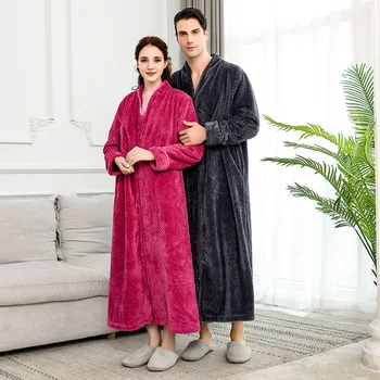 Naujas užtrauktukas aksomo, chalatas Rudenį&winter plus padidinti pižamą vyrai moterys sustorėjimas, flanelė pižama namų paslauga