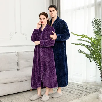 Naujas užtrauktukas aksomo, chalatas Rudenį&winter plus padidinti pižamą vyrai moterys sustorėjimas, flanelė pižama namų paslauga