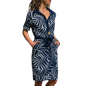 Moterų Dryžuotas Marškinėliai Suknelė Vasarai-line Šifono Paplūdimio Suknelė Atsitiktinis Palaidų ilgomis Rankovėmis Office Mini Suknelės, Šaliai, Vestidos Mujer