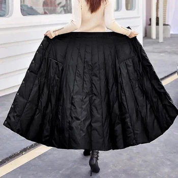 Plius storas, šiltas, didelis apačia žemyn-line sijonas moterims kietosios spalvos juoda mygtuką high waisted laisvas ilgas sijonas 2020 naujas žiemos sijonas