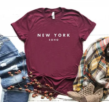 Marškinėliai Lady Viršuje Tee Hipster niujorko Soho Laišką Moterų Tshirts 6 Spalvų Lašas Laivas