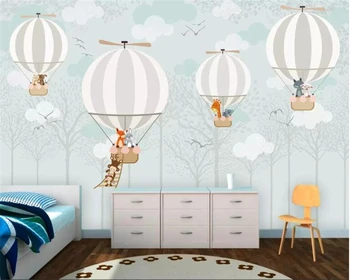 Beibehang Didelių 3d Tapetai, Cartoon Karšto oro baliono animacinių filmų gyvūnų Beždžionė žirafa, Vaikų kambario Foną Sienos 3d tapetai
