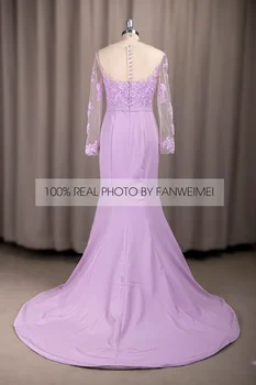#6007 Violetinė Pigūs Riebalų Gėlių Ilgomis Rankovėmis Alyvinė Aplikacijos, Nėrinių Vėliau Kaip Bridesmaid Suknelę