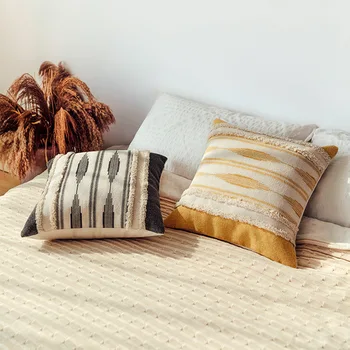 Medvilniniai Audiniai pagalvėlė padengti Siūtinės pūkinės pagalvės, padengti Geltona Bla Maroko Stiliaus Rankų darbo Namų apdailos Sofa-Lova 45x45cm Geometrinio