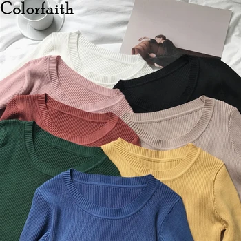 Colorfaith Naujas 2019 M. Rudenį, Žiemą, moteriški Megztiniai V-Kaklo Minimalistinio Slim Dugno Viršūnes korėjos Stiliaus Kietas Kelių Spalvų SW5516
