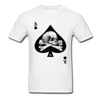 Custom Ace of Spades Marškinėliai 2018 T-shirt Vyrai Kaukolė Marškinėlius Pokerio Kortelės Drabužius Hip-Hop Viršūnes Vintage Retro Tees Medvilnės, Baltos spalvos