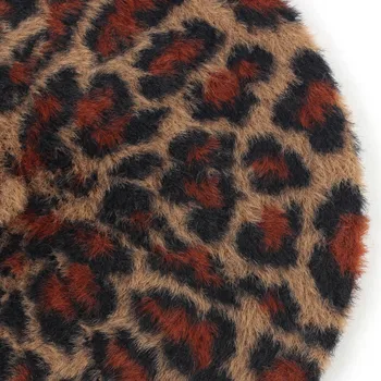 Geebro Moterų Leopard Beretė Skrybėlė, Žiemą Šilta Megzta Kašmyras prancūzų Menininkas Beretės Femme Vilnos Spausdinimo Beretė Bžūp Aukštos Kokybės