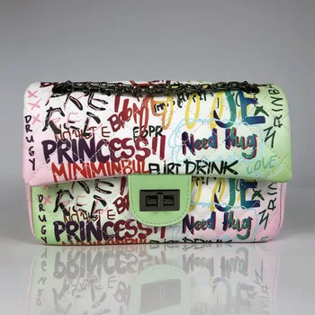 PU Odos Rankinės Grafiti Pečių Krepšiai Moterų 2020 Prabangių Mados Mergaičių Dizaineris Crossbody Krepšys Didelis Sac A Main Femme