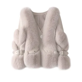 Žiemos Mada Moterims Nekilnojamojo Kailinius Outwear 2020 Naujas Natūralus Sveikos Odos Originali Avikailis Odos Striukės Lapės Kailio Paltas Moteris