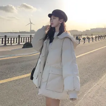 2020 korėjos Prarasti Puffer Jacket Negabaritinių Moterų Trumpą Moterų Žiemos Paltai Moterims Sutirštės Parko Feminina Harajuku Viršutiniai drabužiai Gaubtu