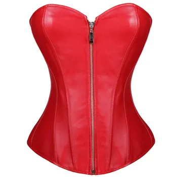 Sexy Raudona Steampunk Dirbtiniais odos/PVC Nėrinių Gotikos Korsetai Ir Bustiers Seksualus apatinis Trikotažas Lieknėjimo Shaper Viršuje, Dydis S-6XL