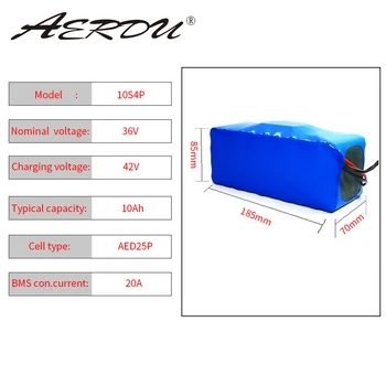 AERDU 36V 10Ah 10S4P 600W 18650 li-ion baterija su 42V 2A įkroviklis 37V už Fiido D1 D2 m365 pro Motoroleris Išplėstas diapazonas