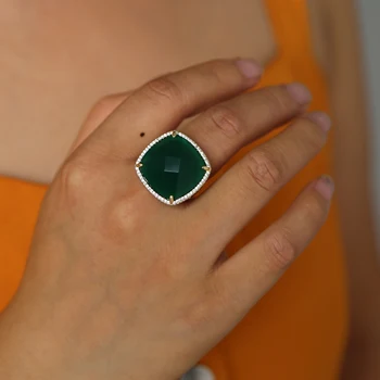 Aukščiausios kokybės, Didelis žalias cz stone kokteilis žiedai prabanga auksas, sidabras spalva, padengtą lady moterys šalis spalvingas skanėstas cz papuošalai
