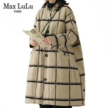 Max LuLu Žiemos Korėjos Dizaineris Ponios Punk Tranšėjos Moterų Negabaritinių Ilgai Kamšalu Paltai Atsitiktinis Pledas Streetwear Plius Dydis