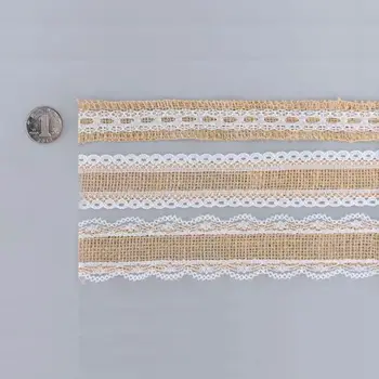 Plotis 1,5 cm 0.9 M/Roll Natūralaus Džiuto už kanapės Heseno Juostele ir Skirtingomis Baltos spalvos Nėriniai Už Kaimiškas Įvyniojimas į Dovanų Pakavimo Vestuvių Decoratio