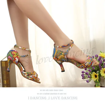 IDancing lotynų šokių batelius gėlių sportinių batų kulno vidurio Salsa aikštėje batai kirsti dirželiai scarpe da ballo donna JuseDanc