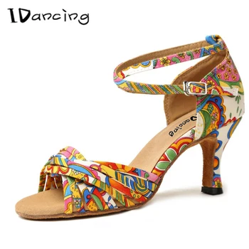 IDancing lotynų šokių batelius gėlių sportinių batų kulno vidurio Salsa aikštėje batai kirsti dirželiai scarpe da ballo donna JuseDanc