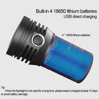 3pcs XHP90.2 Super Galingas LED Taktinis Žibintuvėlis 3 Režimas Fakelas USB Įkrovimo 18650 Baterija Lempos Itin Šviesus Linterna Juoda