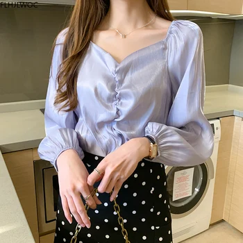 2020 m. Rudenį Rudenį Pagrindinio Marškiniai Šilkiniai satino Elegantiškas Puoštas Office Lady Feminines Drabužius Korėja Naujo Dizaino Moterų Viršūnių Blusas