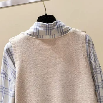 Megztiniai megztinis liemenė liemenė moterims rudenį naujų korėjos koledžo stilių prarasti studentų v-kaklo megztinis liemenė megztinis v-kaklo, rankovių