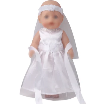 40-43 cm Berniuko, lėlės suknelė balta vestuvinė suknelė+gazas šalikas tinka 18-colių Mergaičių lėlės Amerikos lėlės drabužių, Žaislų, Dovanų f86