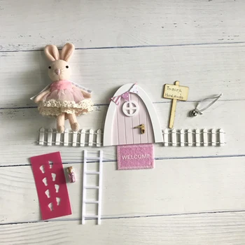 Mini Arch Rankų Cute rožinė Fėja durų Pelės skylė, miniatiūrinės medinės durys su starta ir asmeninės pasirašyti paštu