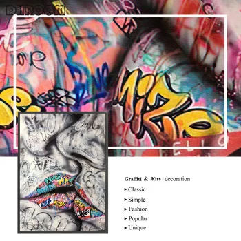 Gatvės Grafiti Drobės Tapybos Kiss Laikydami Rankose Sienų Plakatai ir Spausdina Abstrakčiai Sienos Meno Nuotrauką Kambarį Namų Dekoro
