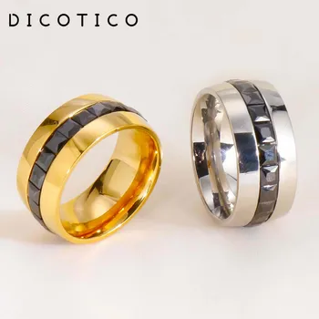 Dicotico Peru Aukso/color 316l Nerūdijančio Plieno Moterų Žiedai, Papuošalai Juodas Stiklas 10mm Pločio, Apvalios Žiedai Moterų 2020 m.