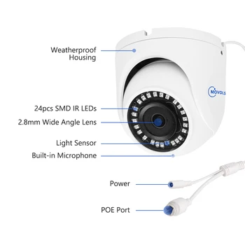 MOVOLS 1080P H. 265 Saugumo POE IP Camera Vandeniui 2.8 mm Audio VAIZDO Kamera Doom Namų Stebėjimo Kamerą ONVIF už NVR Sistema