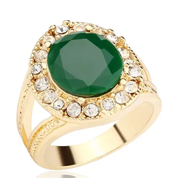 Prabangūs Papuošalai Apvalus Žalias Kalnų Krištolas Žiedas Mados Senovės Aukso Spalvos Mozaikos Crystal Žiedą, Moterims Vestuvių Dovana