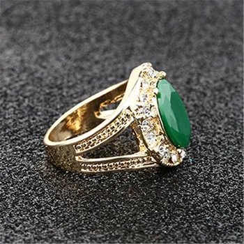 Prabangūs Papuošalai Apvalus Žalias Kalnų Krištolas Žiedas Mados Senovės Aukso Spalvos Mozaikos Crystal Žiedą, Moterims Vestuvių Dovana