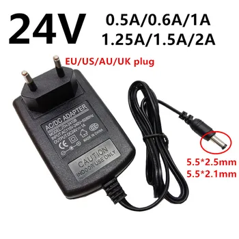 24V 24 voltų universalus maitinimo Adapteris AC DC 24 V 0.5 A 500mA 0.6 A 600mA 1A 1.25 A 1250mA 1.5 2A ac/dc adapteris Perjungimo