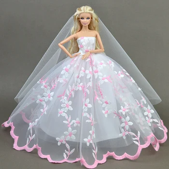 Suknelė + Šydas / Gėlių Siuvinėti Vestuvių Vakarą Nėrinių Suknelė Drabužiai, Apranga, Aksesuarai Xinyi Barbie Lėlės, Žaislai Vaikams