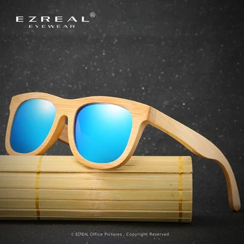 EZREAL Mediniai Akiniai nuo saulės, Poliarizuoti Bambuko prekės ženklo saulės akiniai Derliaus Medienos Atveju Paplūdimio Akiniai nuo saulės Vairuotojo gafas de sol