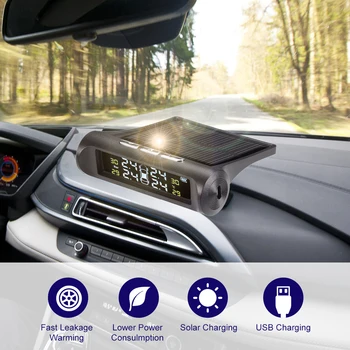 Saulės PSSS Automobilių Padangų Slėgio stebėjimo Sistemos, Signalizacijos 4 Išorės Jutiklis Skaitmeninis LCD ekranu, Realaus laiko Ekranas Automatinis Apsaugos Signalizacijos Sistemos