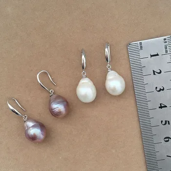 Pobūdžio gėlavandenių perlų auskarai su 925 sidabro kablys,AA pobūdžio baroko Perlas nr. suremontuotas,yra 11-12 mm, dideli baroko perlo auskaru