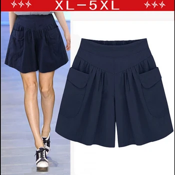 2018 m. Vasaros Plius dydis Trumpą moterų XL - 4XL 5XL Pločio Kojų Moterų Šortai Atsitiktinis Palaidų Ponios Chaki Aukštos juosmens, plonas pantalones cortos