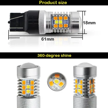 IJMD W21/5W LED Automobilių 7443 led Lemputė T20 LED Balta/Gintaro Zjeżdżalnia LED Lemputes Vairuotojo/stovėjimo žibintai ir Posūkio Signalo Žibintai