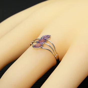 Natūralus ametistas sidabro žiedas 3pcs 2.5 mm *5 mm, natūralus ametistas brangakmenio žiedas kietas 925 sidabro ametistas papuošalai moteris