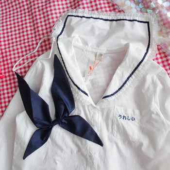 Japonija Lolita Balti Marškinėliai Moterims Derliaus Princesė Pynimas Nėrinių Viršūnės Paauglių Mergaičių Sailor Apykaklės, Mygtuką Žemyn Mielas Mokyklos Vienodos Palaidinė