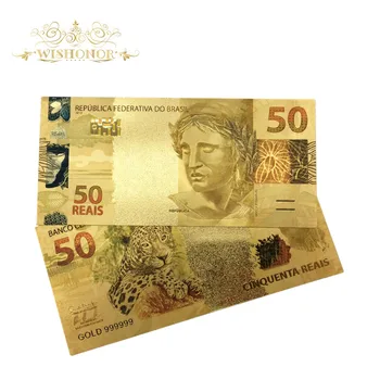 10vnt/daug Auksą, Padengtą Banknotų, Brazilija 50 Banknotų Aukso Pinigų Suvenyrų Pažymi, Dovanos